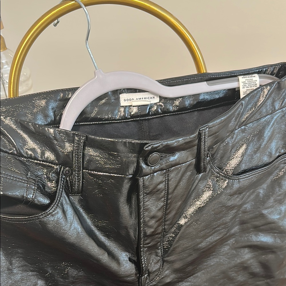 Good American Glossy Pleather Black Pants